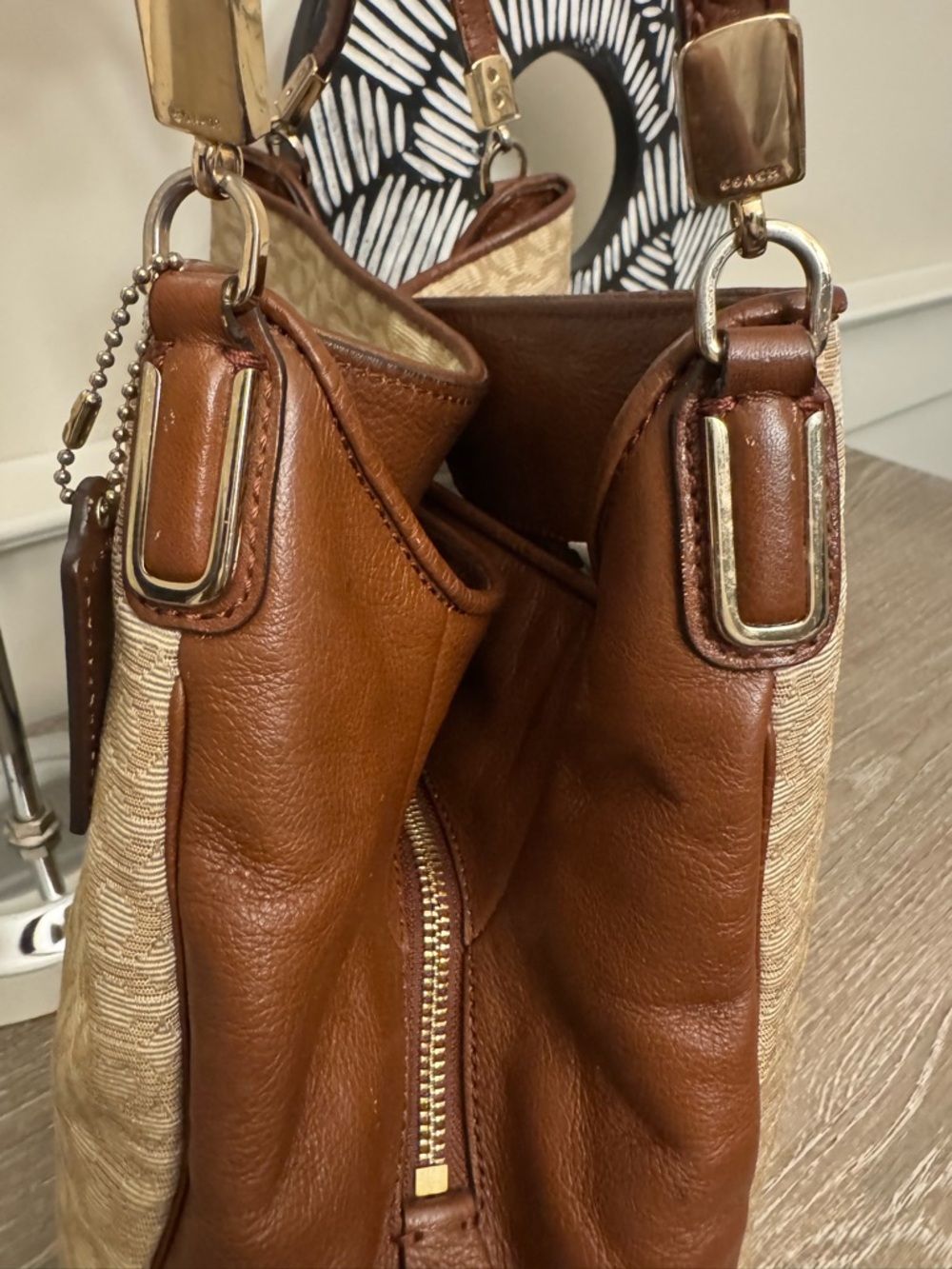 Coach Tan Signature Canvas Shoulder Bag with Brown Leather Trim - Picture 8 of 15